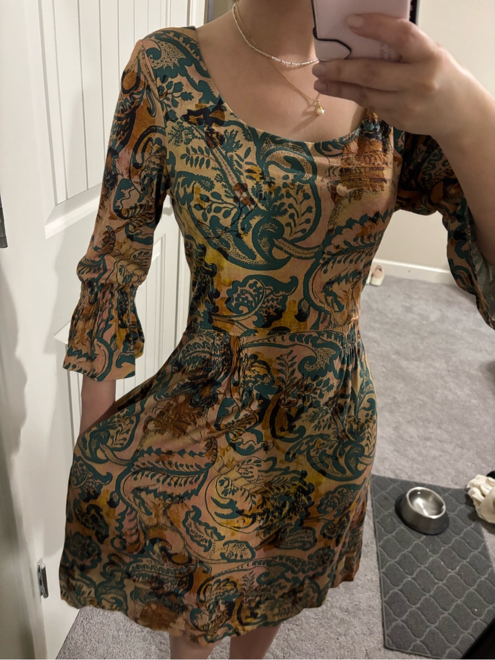 Peruvian Connection multicoloured midi dress bell sleeves and pockets Size M